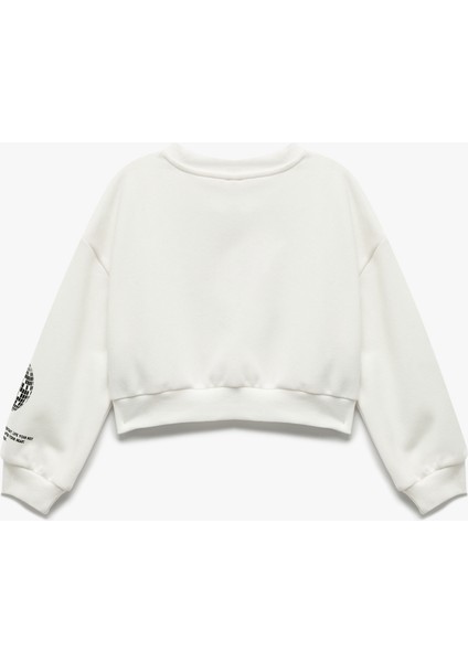 Şardonlu Uzun Kollu Bisiklet Yaka Baskılı Sweatshirt fiyatları