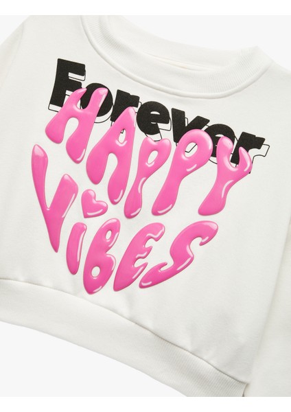 Şardonlu Uzun Kollu Bisiklet Yaka Baskılı Sweatshirt modelleri