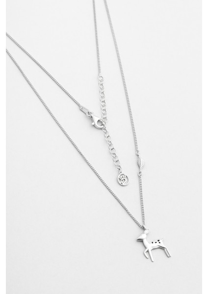 Little Deer 18 Ayar Beyaz Altın Kaplama 47 cm Gümüş Kolye