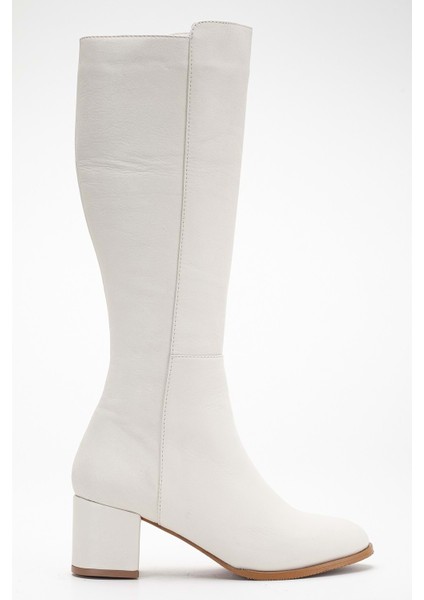 Kadın Hakiki Deri Şık Topuklu Çizme - Krem modelleri