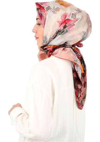 Koyu Somon Kamelya Desen Sura Ipek Eşarp fiyatları