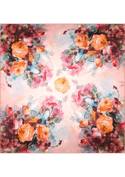 Koyu Somon Kamelya Desen Sura Ipek Eşarp modelleri