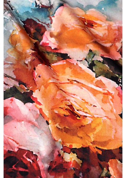 Koyu Somon Kamelya Desen Sura Ipek Eşarp fırsatları