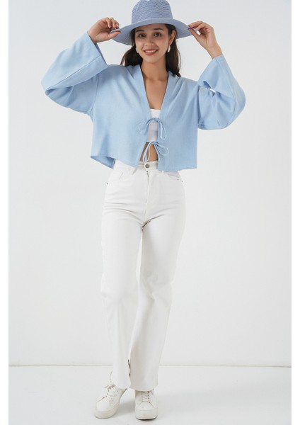 Önü Bağlamalı Keten Kimono 960 - Mavi fiyatları