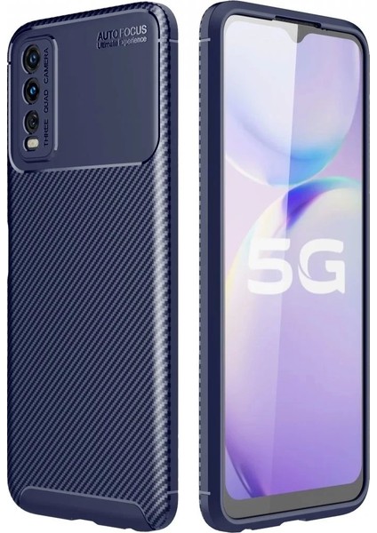 Newface Vivo Y11S Kılıf Auto Focus Karbon Kapak - Lacivert