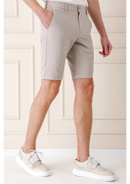 Bermuda 034 Slim Fit Beli Lastikli Gofre Pamuklu Casuel Taş Şort modelleri