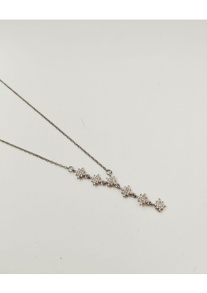 Çelik Yıldız Taşlı Y Kolye Gümüş Rengi