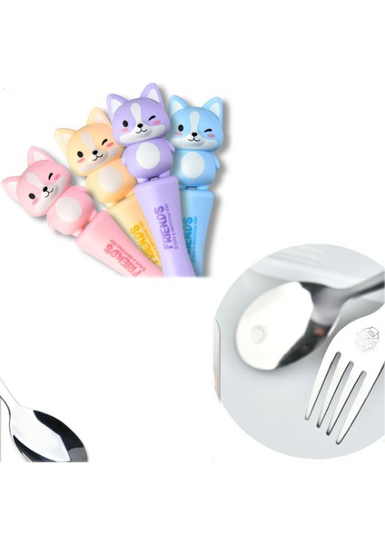 Mavi Renk Kedi Figürlü Premium Çocuk Bpa Free Paslanmaz Çelik Uçlu Çatal-Kaşık Set 24+ Ay fiyatları