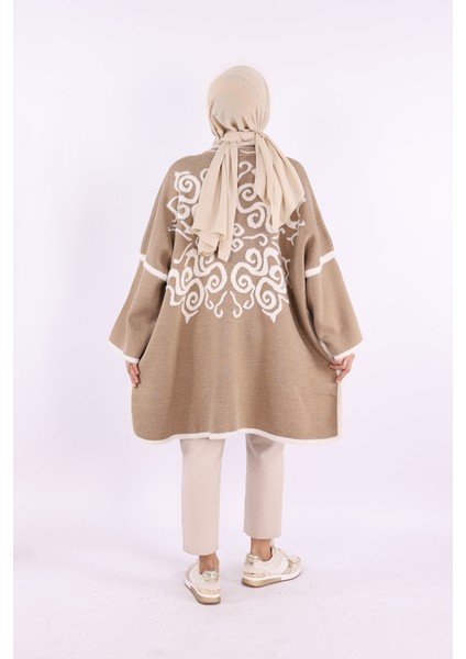 12610 Desenli Sakal ve Düğmeli Panço Vizon fırsatları