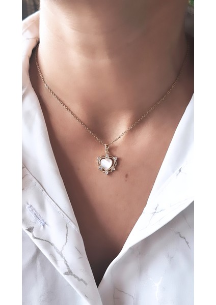 Kalp Figür Opal Zirkon Taşlı Çelik Kolye fiyatları