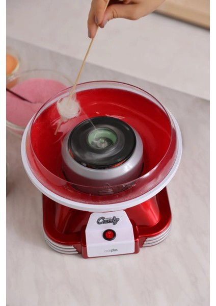 Retro Pamuk Şeker Makinesi Kırmızı 5 Parça Set Dayanıklı Plastik Metal Gövdeli Kompakt Tasarım