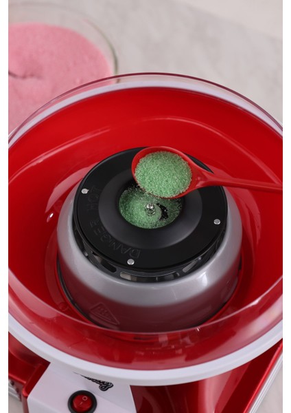 Retro Pamuk Şeker Makinesi Kırmızı 5 Parça Set Dayanıklı Plastik Metal Gövdeli Kompakt Tasarım