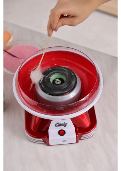 Retro Pamuk Şeker Makinesi Kırmızı 5 Parça Set Dayanıklı Plastik Metal Gövdeli Kompakt Tasarım