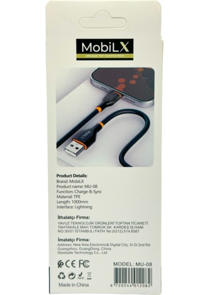 Mobilx Mu-08 2.4A Silikon USB To Lightning Hızlı Şarj ve Data Kablosu (1m) modelleri