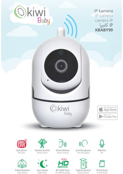 Kbaby 99 IP Bebek Kamerası - Kablosuz, Hareket Sensörü, Gece Görüşü, HD Görüntü Kalitesi, iOS ve Android Uyumlu fırsatları