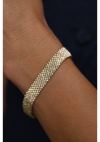 14 Ayar Altın Ince Hasır Örgü Bileklik modelleri