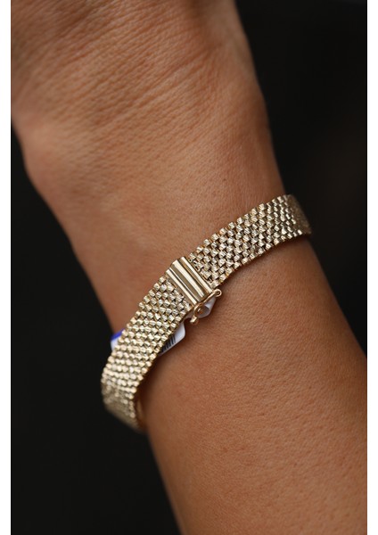 14 Ayar Altın Ince Hasır Örgü Bileklik indirimleri