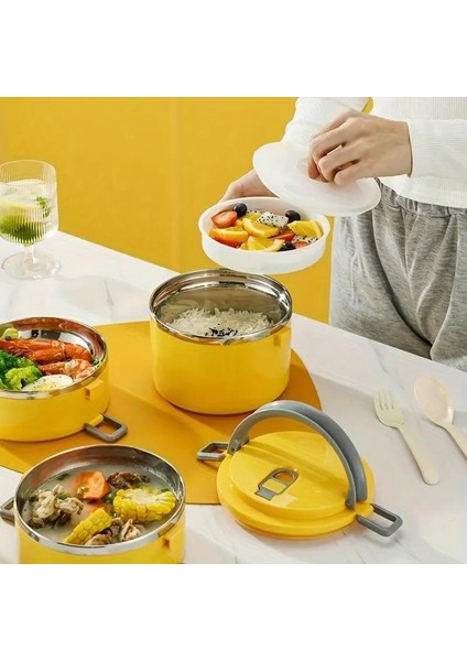 3 Gözlü Çelik Penguen Desenli Sarı Termal Bento Kutusu Çocuklar İçin Şirin modelleri