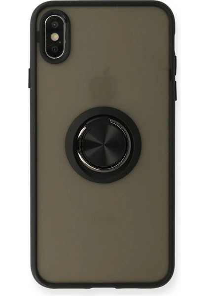 Newface iPhone Xs Max Kılıf Montreal Yüzüklü Silikon Kapak - Siyah