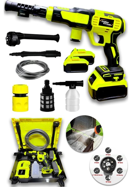 Teknoloji 1400 Vf 20 Ah Köpüklü 2x Akülü Basınçlı Oto Bahçe Araba Yıkama Sulama Makinesi Max: 110BAR