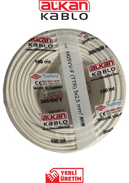 3x1,5 Mm² H05VV-F Ttr Kablo Beyaz (%100 Bakır) 5 Metre fiyatları
