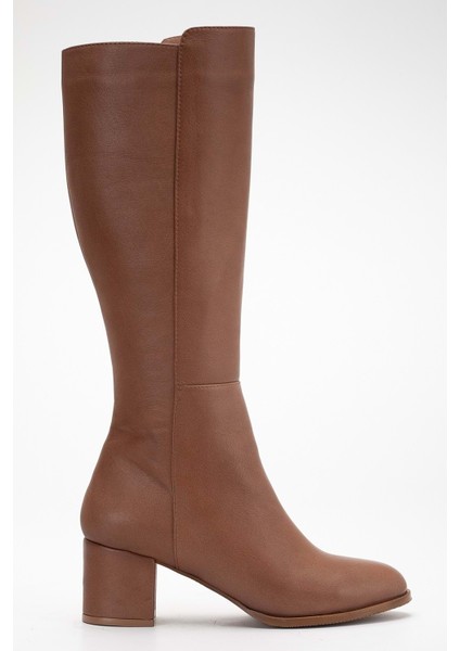 Kadın Hakiki Deri Şık Topuklu Çizme - Ceviz modelleri