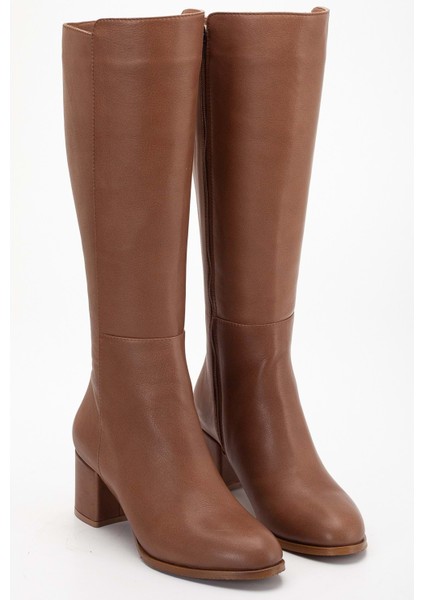 Kadın Hakiki Deri Şık Topuklu Çizme - Ceviz fırsatları