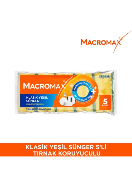 Tırnak Koruyuculu Bulaşık Süngeri 5'li Paket, Ergonomik Yeşil Klasik Sünger