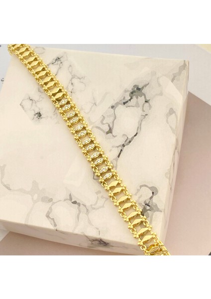 Kuyumcu Model Bileklik Vintage Arpa Bileklik Zirkon Çelik Kararmaz Xuping 14AYAR Gold 17+3cm fiyatları