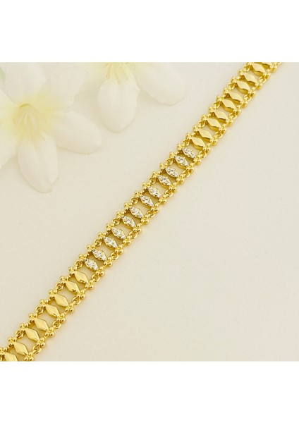 Kuyumcu Model Bileklik Vintage Arpa Bileklik Zirkon Çelik Kararmaz Xuping 14AYAR Gold 17+3cm modelleri