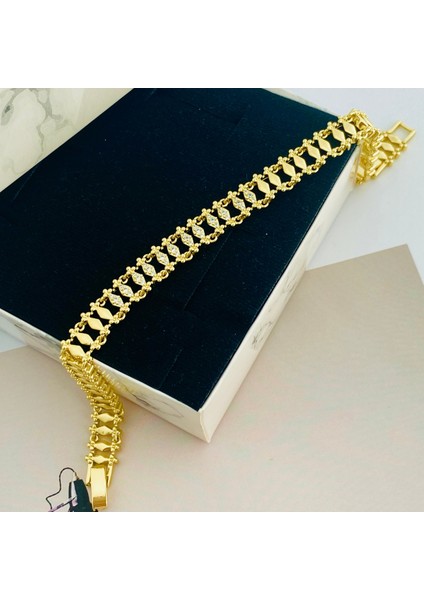 Kuyumcu Model Bileklik Vintage Arpa Bileklik Zirkon Çelik Kararmaz Xuping 14AYAR Gold 17+3cm fırsatları