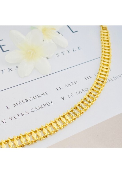 Kuyumcu Model Bileklik Vintage Arpa Bileklik Zirkon Çelik Kararmaz Xuping 14AYAR Gold 17+3cm indirimleri