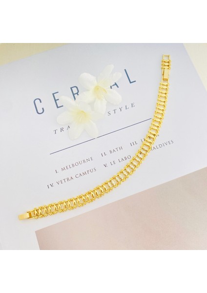 Kuyumcu Model Bileklik Vintage Arpa Bileklik Zirkon Çelik Kararmaz Xuping 14AYAR Gold 17+3cm