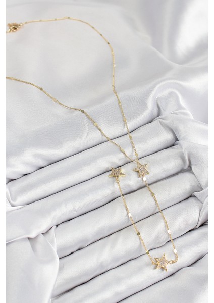 Pirinç Zirkon Taşlı Yıldız Model Gold Renk Y Kolye - Lisinya fiyatları