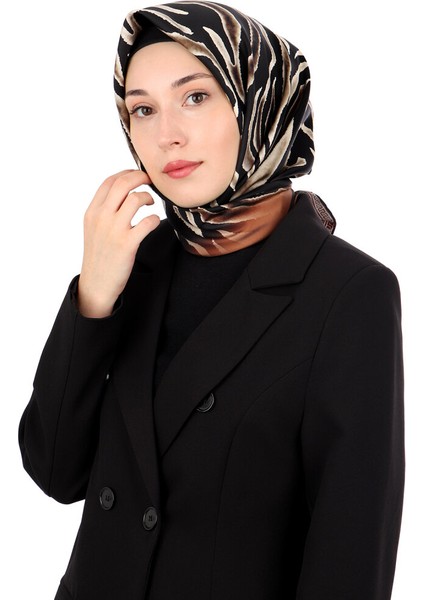 Bakır Zebra Desen Twill Ipek Eşarp