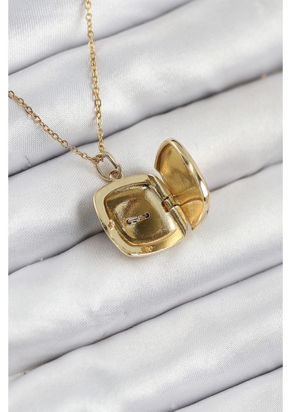 316L Çelik Zirkon Taşlı Açılabilr Kapaklı Göz Model Gold Renk Kadın Kolye - Lisinya fiyatları