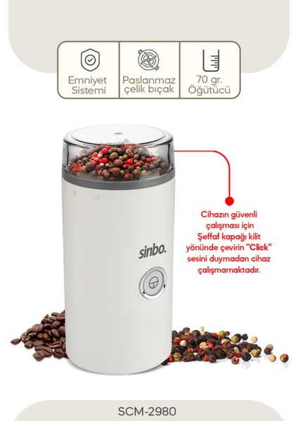 Elektrikli Çekirdek ve Baharat Öğütücü, Beyaz, Pratik ve Hafif Tasarım