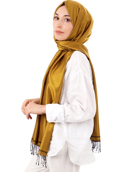 Hardal Siyah Çift Taraflı Ipek Şal