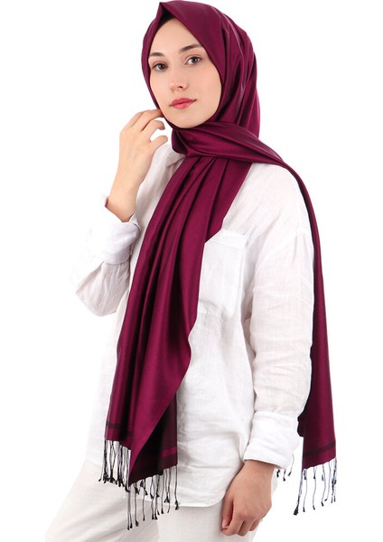 Mürdüm Siyah Çift Taraflı Ipek Şal