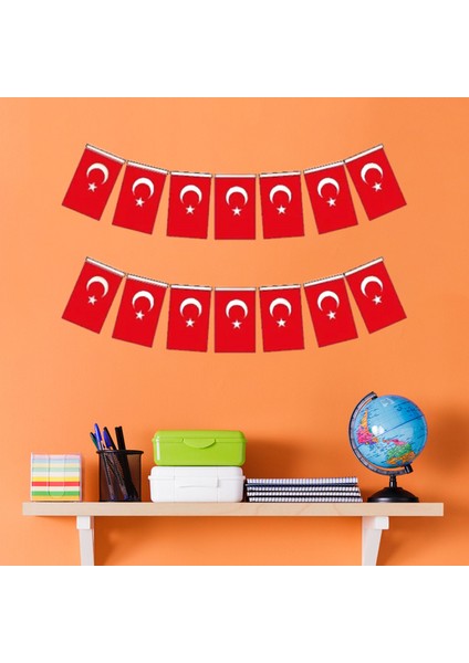 40'lı Ipli Bayrak Küçük Boy 6X10 cm 1 Paket Türk Bayrağı Kağıt Ipli Ayyıldız Bayrak Sınıf Süsü