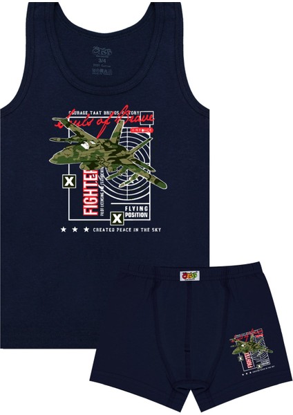 Erkek Çocuk Atlet Boxer Likralı Lacivert Fighter (%96 Pamuk - %4 Elastan)