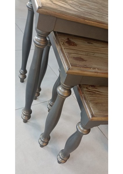 Zigon Sehpa Takım Ladin Ağaç Üretim (Damarlı Tasarım Yüzey) Eskitme