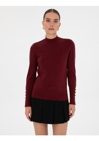 Kadın Vişne Slim Fit Basic Kazak 50310887-VR223