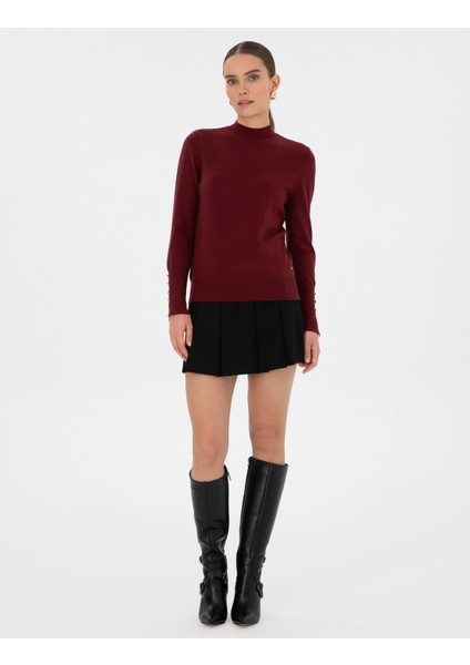 Kadın Vişne Slim Fit Basic Kazak 50310887-VR223 fırsatları