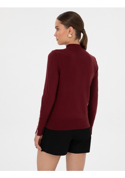 Kadın Vişne Slim Fit Basic Kazak 50310887-VR223 indirimleri