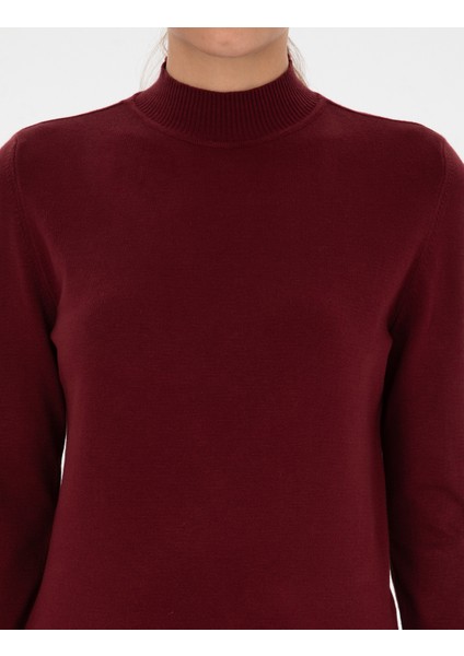 Kadın Vişne Slim Fit Basic Kazak 50310887-VR223