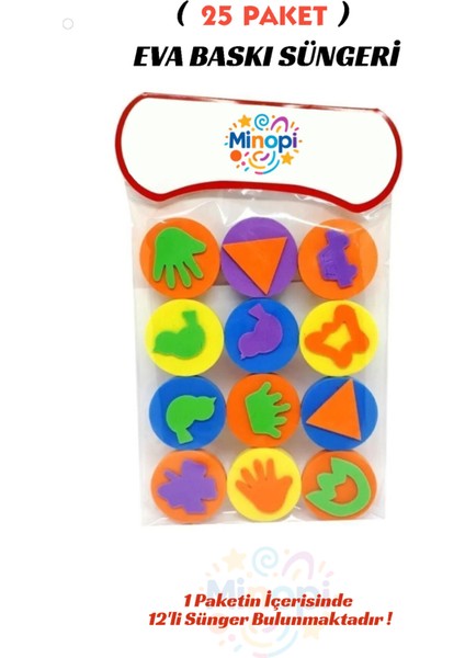 25 Paket Eva Baskı Süngeri 12'li Paket Farklı Şekiller Boya Süngeri