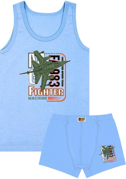 Erkek Çocuk Atlet Boxer Likralı Mavi Fighter (%96 Pamuk - %4 Elastan)