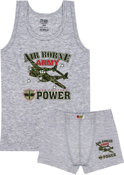 Erkek Çocuk Atlet Boxer Likralı Gri Fighter (%96 Pamuk - %4 Elastan)