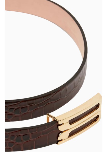 Regular Frame Timsah Desenli Deri Kemer fırsatları